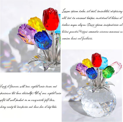❤️🌹Crystal Colorful Rose Flower Collectible Figurine with Vase