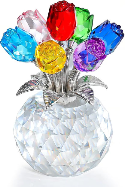 ❤️🌹Crystal Colorful Rose Flower Collectible Figurine with Vase
