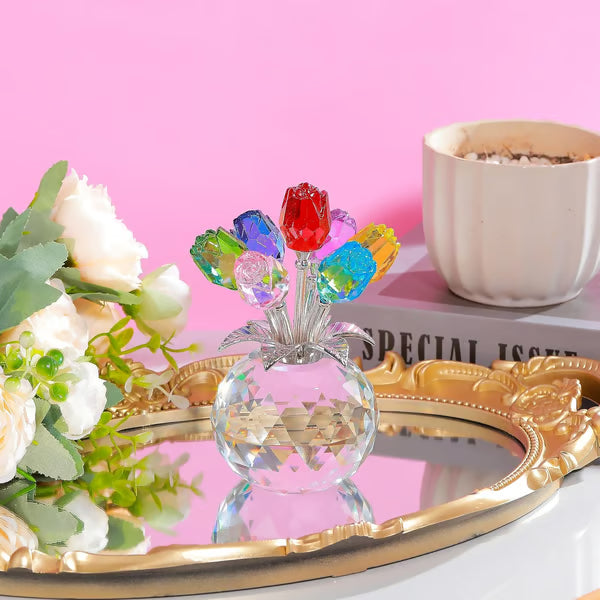 ❤️🌹Crystal Colorful Rose Flower Collectible Figurine with Vase