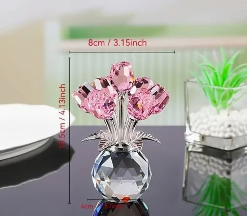 ❤️🌹Crystal Colorful Rose Flower Collectible Figurine with Vase