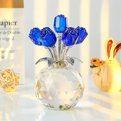 ❤️🌹Crystal Colorful Rose Flower Collectible Figurine with Vase
