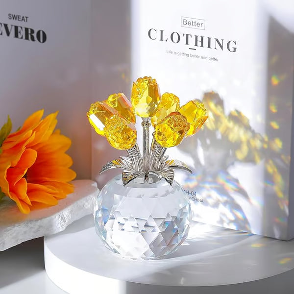 ❤️🌹Crystal Colorful Rose Flower Collectible Figurine with Vase